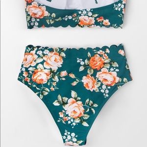 Teal Floral Scalloped Bikini